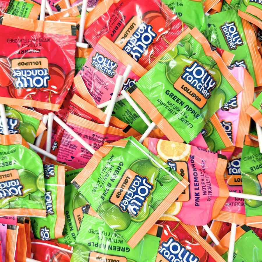 Jolly Rancher Flat Lollipops, Assorted Fruit Flavors, Bulk Candy Pops (2 Pounds)