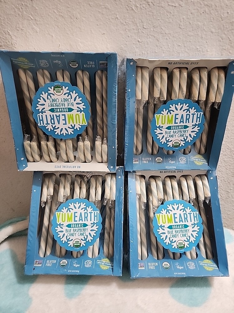 YumEarth Organic Candy Canes 10 CT ( 4 Pack) Vegan Blue Raspberry 8/2026
