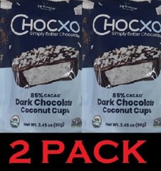 2x ChocXO 85% Cacao Organic Dark Chocolate Coconut Cups 3.45 oz Bag – 2 PACK