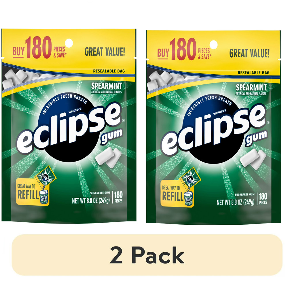 Eclipse Spearmint Sugar Free Chewing Gum, Value Pack – 180 Count Bag, (2 pack)