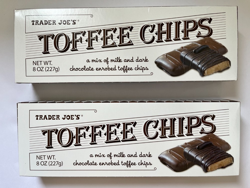 2 BOXES TRADER JOE’S CHOCOLATE TOFFEE CHIPS 8-OZ BOX