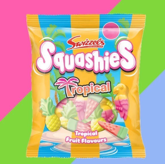 Swizzels Squashies Tropical Fruit Flavors 4 oz Foam Candy Bag