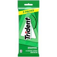 Trident Spearmint Sugar-Free Chewing Gum, 3 Packs 14 Count (Pack of 3), Green