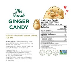 GIN GINS Original Ginger Chews – Natural Fresh Ginger Candy, 1lb Bag, 16oz–1Pack