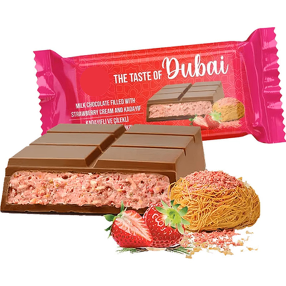 Dubai Chocolate Bar Milk Chocolate Filled w/ STRAWBERRY Cream & Kataifi 3.17 oz