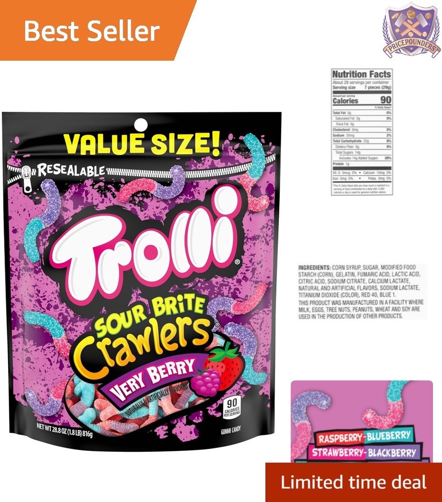 Sour Gummy Worms Very Berry 28.8 Ounce Resealable Bag Soft Chewy Candy