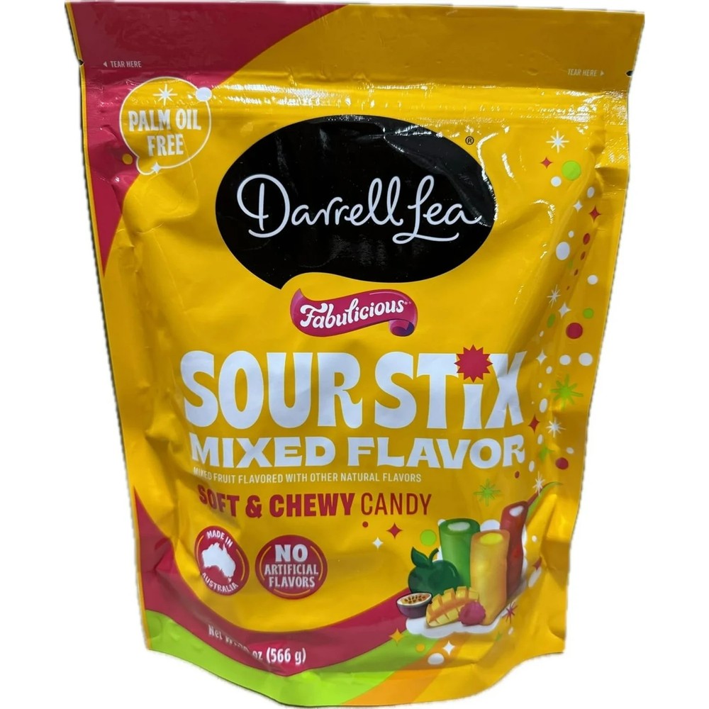Darrell Lea Fabulicious 20 oz SOUR STIX Mixed Fruit Soft & Chewy Candy BB 7/2026