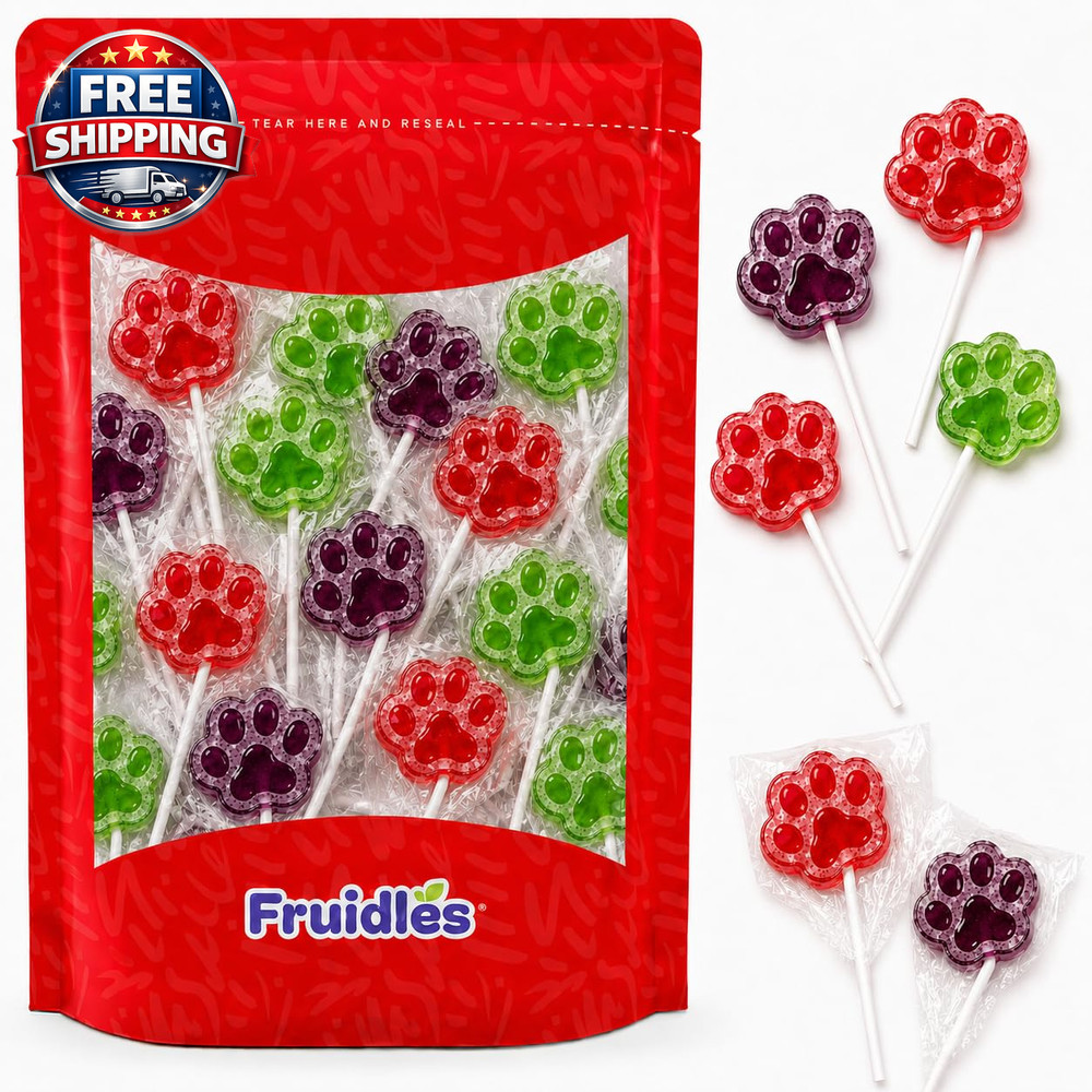 20-Count Paw Print Tattoo Lollipops for Kids – Individually Wrapped Fruit Flavor