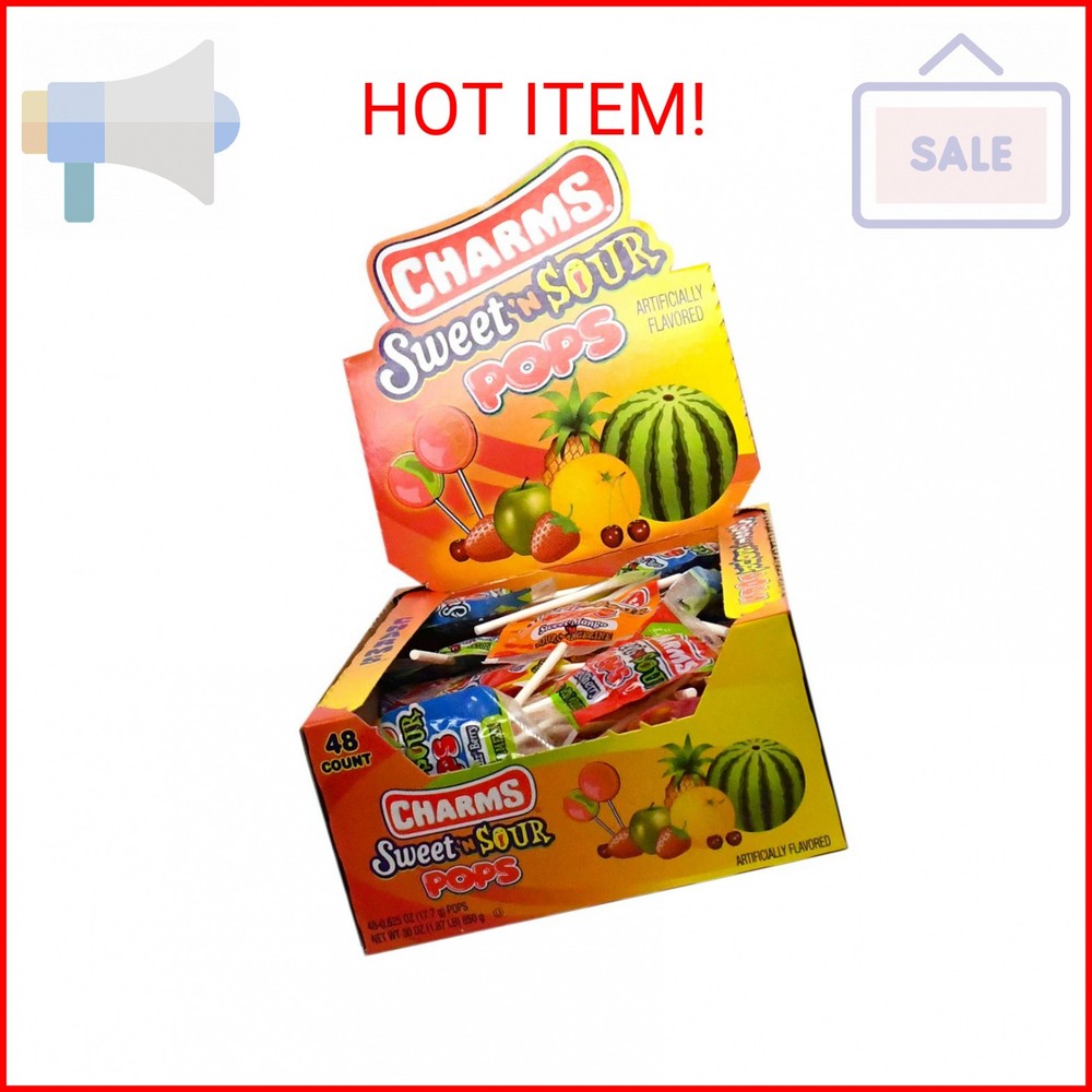 Tootsie Roll Charms Pops, in 5 Assorted Sweet/Sour Flavors, 0.6 Ounce (Pack of 4