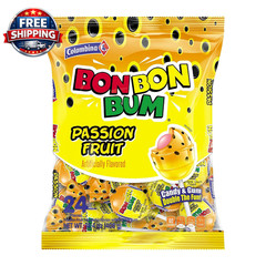 Bon Bon Bum Passion Fruit Lollipops, Tropical Fruit Hard Candy, Individually Wra