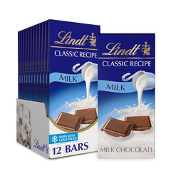 Lindt CLASSIC RECIPE Milk Chocolate Bar, Milk Chocolate Candy, 4.4 Oz. (12 Pack)