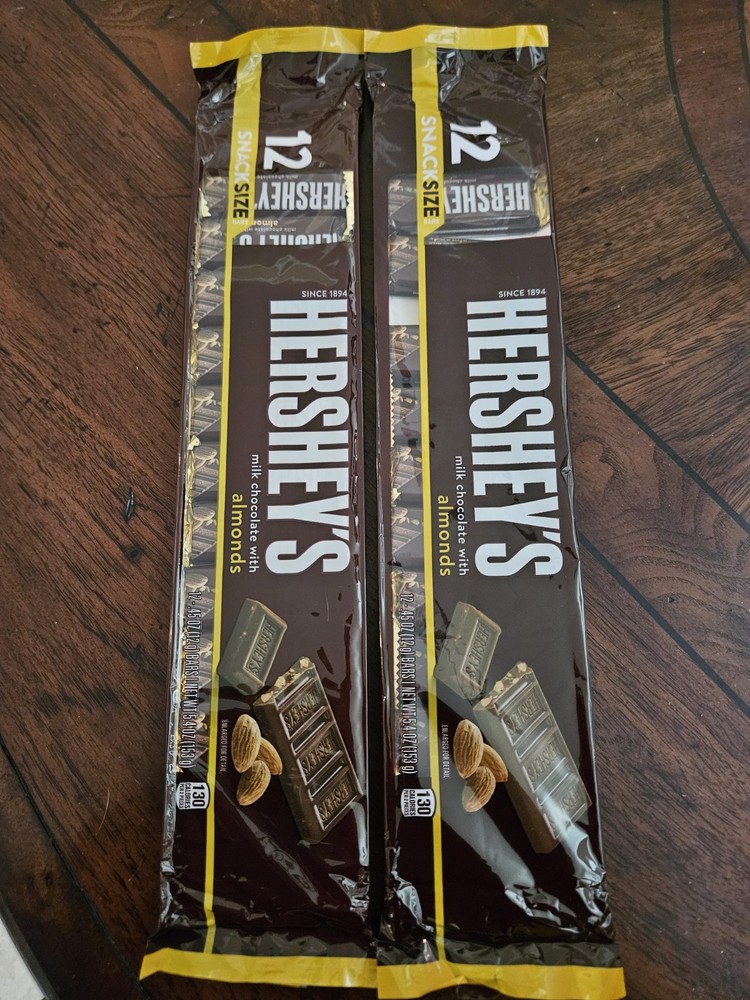 24 Hersheys MILK Chocolate ALMOND Candy Snack Size Bars (Lot Of 2 Packs Of 12)