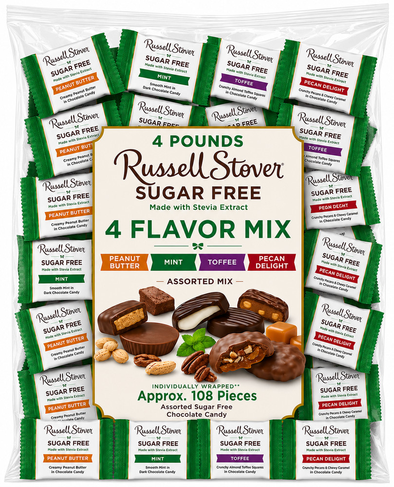 Russell Stover Sugar-Free, 4 Flavor Mix Assorted Chocolate Candy Bars (4 Pounds)