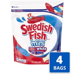 SWEDISH FISH Mini Red, White & Blue Soft & 28 oz (Pack of 4), Blue,Red,White