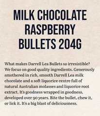 Darrell Lea Raspberry Bullets Milk Chocolate, Palm Oil Free, 204g Bag