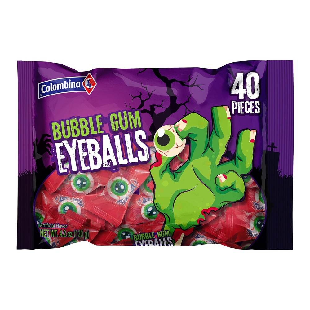 Colombina Scary Eyeballs Bubblegum, Halloween 40 Count (Pack of 1), Purple
