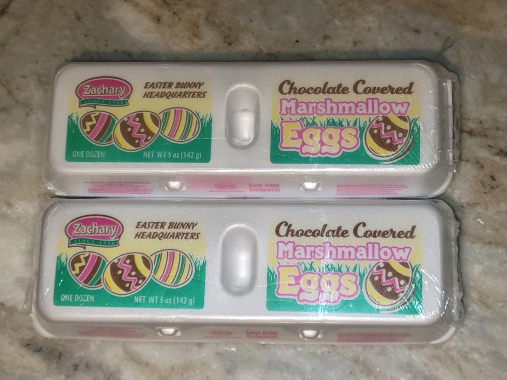 2X Zachary Chocolate Covered Marshmallow 12 Ct. Eggs Easter Bunny Cartons Candy