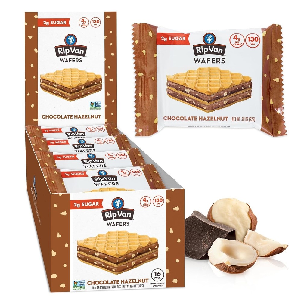 Rip Van Chocolate Hazelnut Wafer Cookies, Non-GMO, Healthy Snacks, 16 Count, New