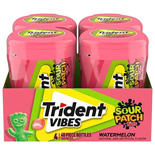 Trident Vibes SOUR PATCH KIDS Watermelon Sugar Free Chewing Gum 4 Bottles