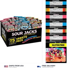 SOUR JACKS, Sour Gummy Candy, Variety Pack, 75 0.5 oz Snack-Size Pouches, Wat…