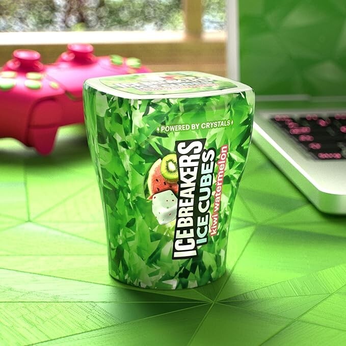 ICE BREAKERS Ice Cubes Kiwi Watermelon Chewing Gum 40 pieces ( Pack of 3 )