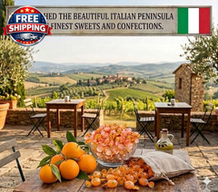 Italian Citrus Orange Hard Candies and Sparkling Fizz Center, Natural Fruit Cand