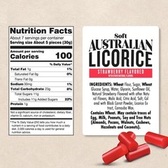Darrell Lea Strawberry Soft Australian Made Licorice 7oz Bag – NON-GMO, Palm Oil