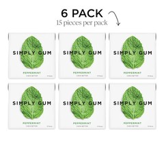 SIMPLY Gum Peppermint, Plastic-Free Natural Chewing Gum, 6 Pack (90 Pieces).