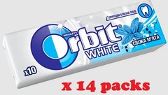 14 packs х 10 pcs of WRIGLEYS Orbit Fresh Mint flavored chewing gum. Sugar-free
