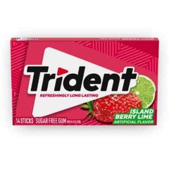 Full Box 12x Packs Trident Island Berry Lime Sugar Free Gum, 14 Sticks Per Pack