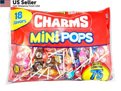 Charms Minipops 18 Assorted Flavor Candy 75 Count (Pack of 1), Orange,Blue
