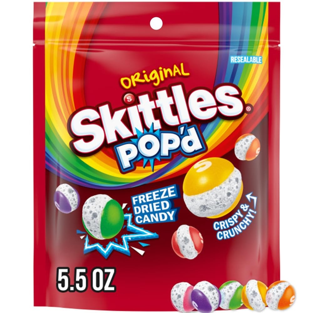 SKITTLES POP’d Originals Freeze Dried Candy, 5.5 Oz Resealable Candy Bag
