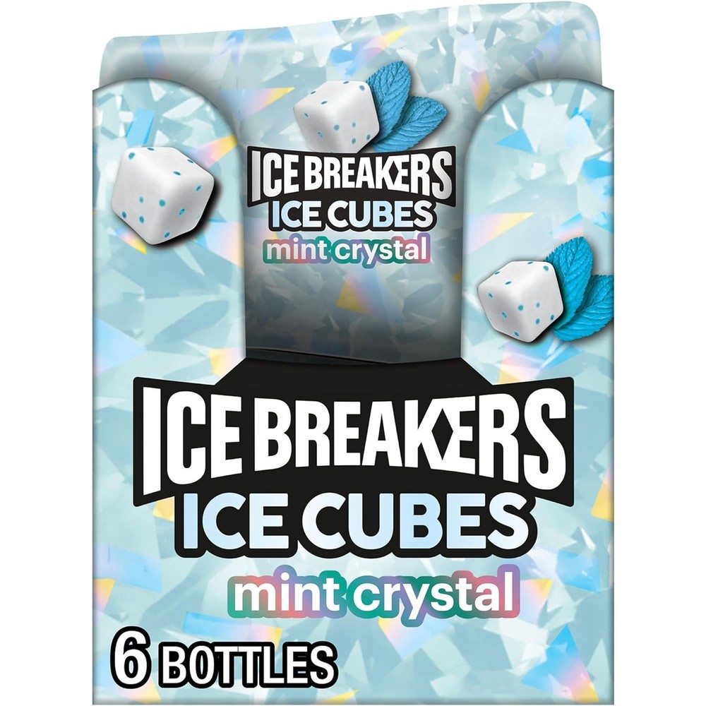 ICE BREAKERS Ice Cubes Mint Crystal Sugar Free Chewing Gum Bottles, Turquoise