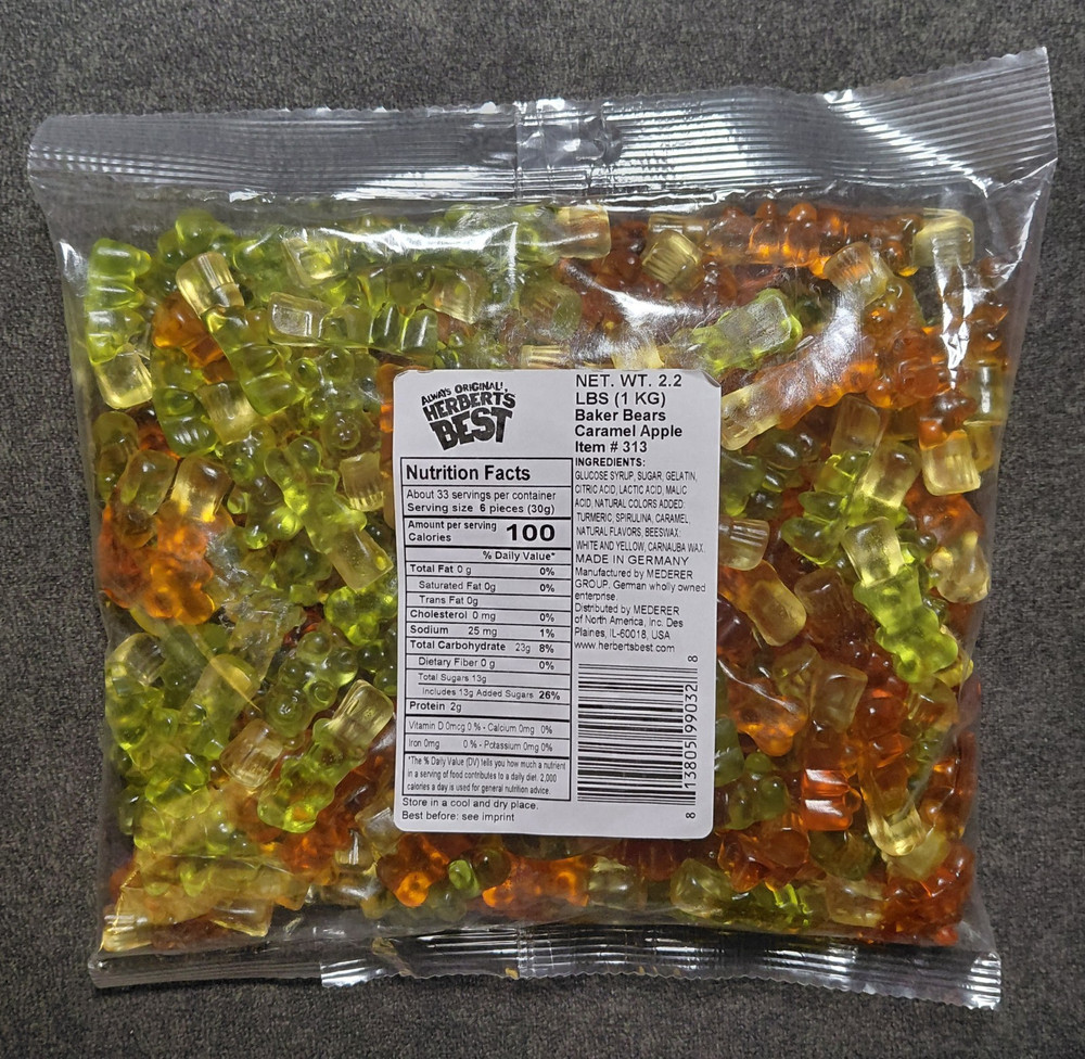 Herbert’s Best Baker Bears Caramel Apple Bear Gummies 2.2 lb (1 kg) Bag #313