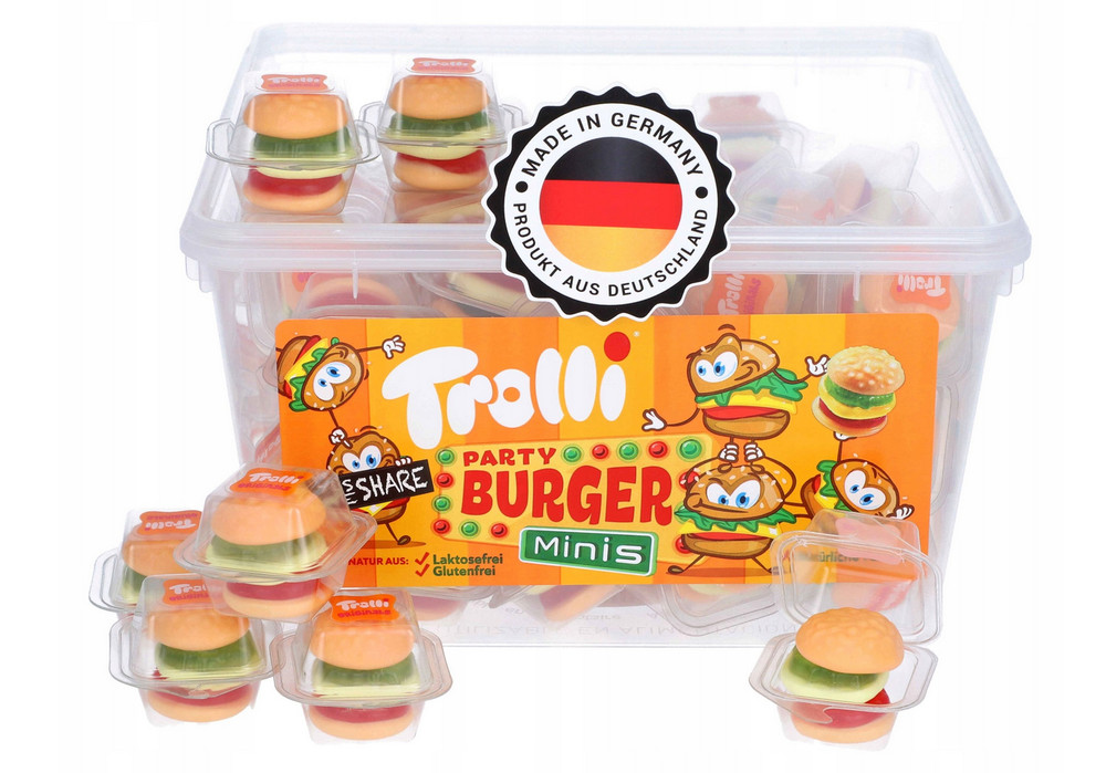 TROLLI – SMALL BURGER MIX – 60x10G = 600G – SOFT JELLY JELL-O GUMMY BEAR PARTY