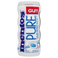 Mentos Sugar Free Pure White Sweet Mint Gum, 15 Piece, 10 Per Box, 12 Per Case