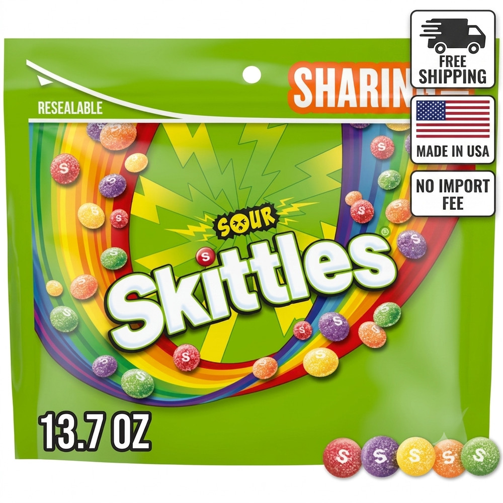 Skittles Sour Candy, Chewy Fruit Candies, Share Size, 13.7 oz Bag New