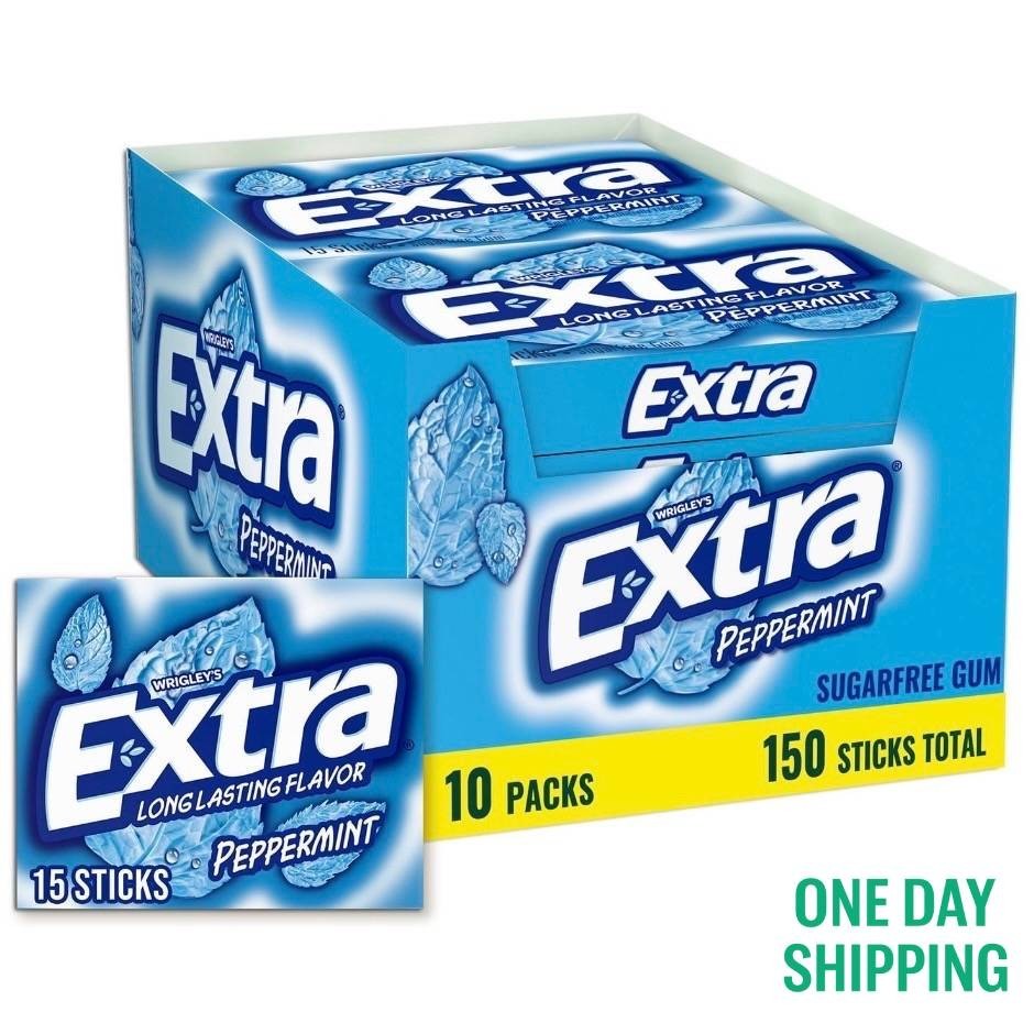 EXTRA Peppermint Sugar Free Chewing Gum 15 Pieces (10 Pack)