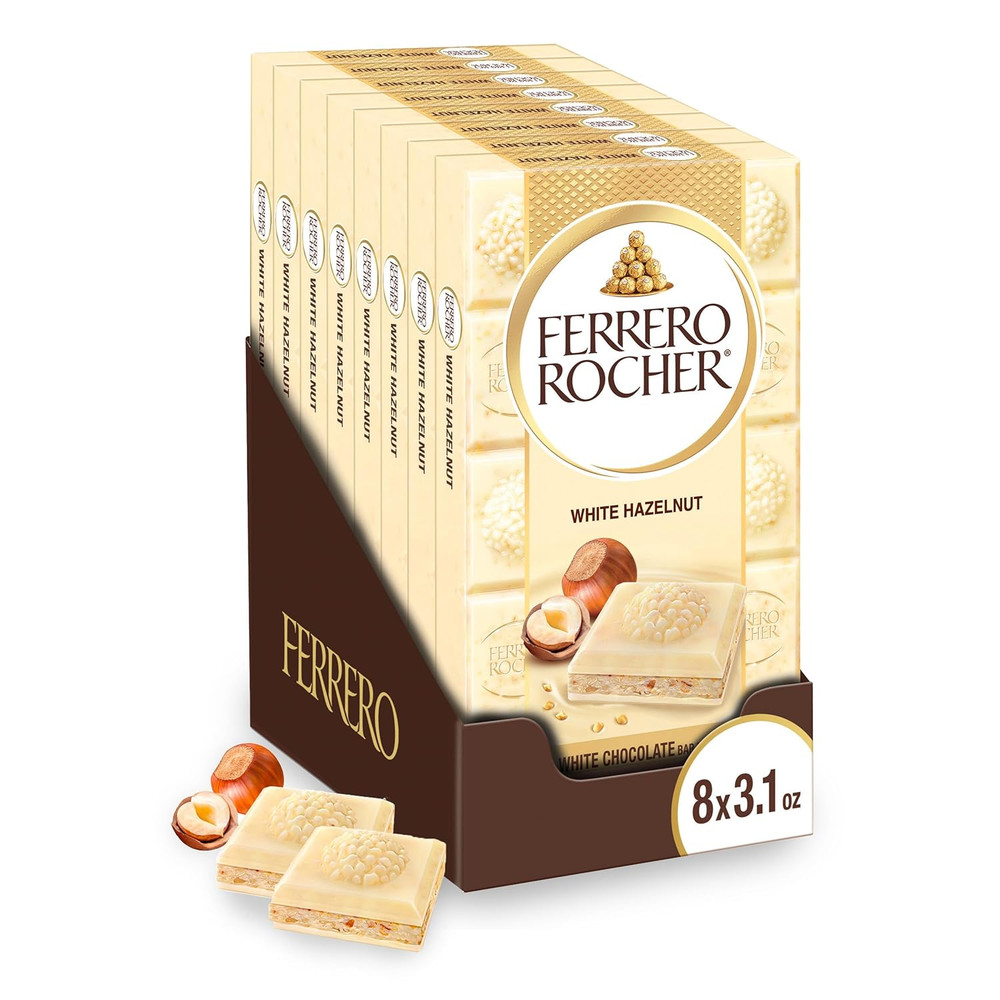 Premium White Chocolate Hazelnut Bar, Valentine’S Day Chocolate Gift, 8 Pack, 3.