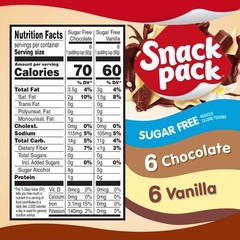 Snack Pack Zero Sugar Chocolate and Vanilla Flavored 12 Count (Pack of 1)