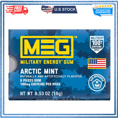 MEG Military Energy Gum Arctic Mint 100mg Caffeine Fast-Acting 12-Pack