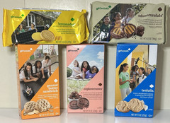 Girl Scout Cookies 5 box EXPLORE, P B SANDWICH, TREFOILS, LEMON & ADVENTUREFULS