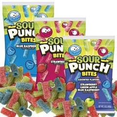 Sour Punch Bites, 5 Ounce Bags (Pack of 3), Strawberry, Blue 5 (3 Pack)