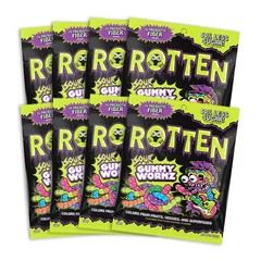 Rotten Sour Gummy Worms Low Sugar Prebiotic Candy 7g Fiber 3g Protein 8 Packs