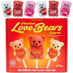 Valentine’s Day Love Bear Lollipops Candy 24 Pack – Dye Free, Cute Fruity Swe…