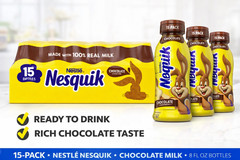 NESQUIK Chocolate Milk 8 fl oz Bottles – 15 Pack Ready-to-Drink