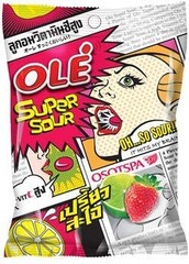 OLE Super Sour Coated Strawberry Lime Candy Pack of 3 Halal Certified 0.61 Oz