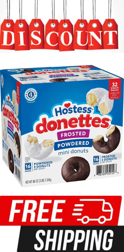 Hostess Donettes Variety Pack Donuts, Snack Size, 1.5 oz., 32 pack FREE SHIPPING