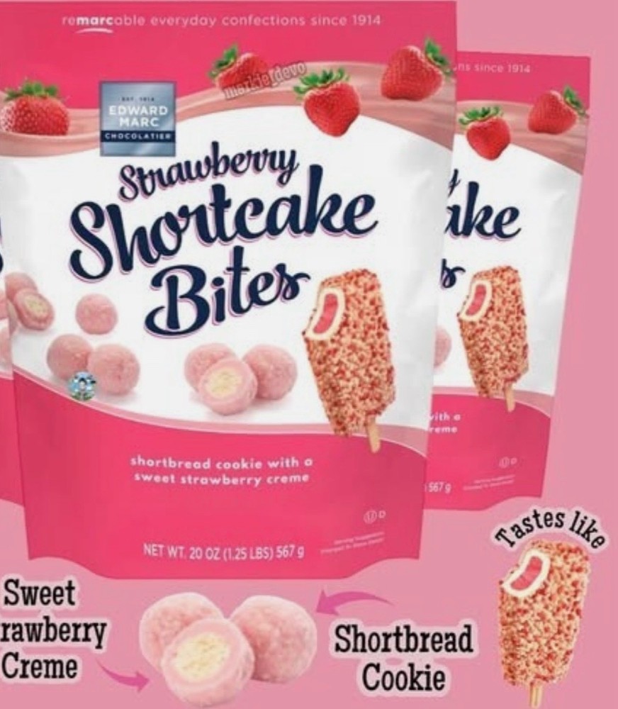 2 Edward Marc 20 oz STRAWBERRY SHORTCAKE BITES Cookie Bulk Size, BB 8/2026