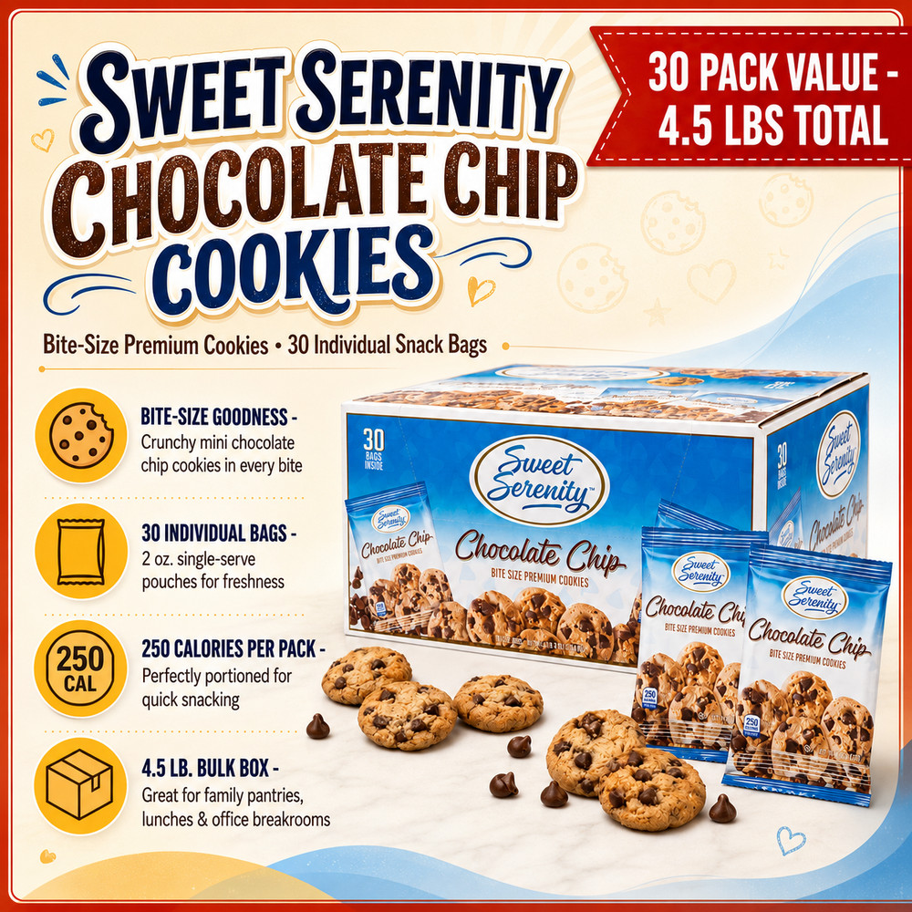 Sweet Serenity Bite Size Premium Cookies, Chocolate Chip, 2 oz, 30-count